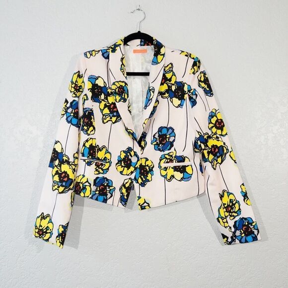 Banjul White‎ Floral Cropped Jacket Size Large - Picture 1 of 7